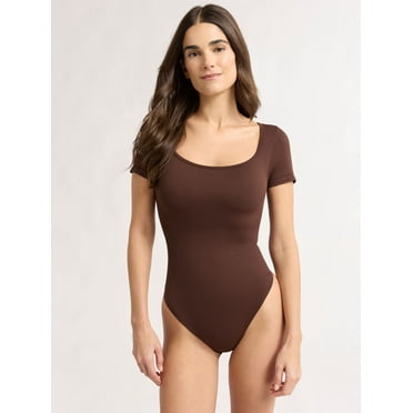 Joyspun Women's Seamless Bodysuit with Short Sleeves, Sizes S-3X
