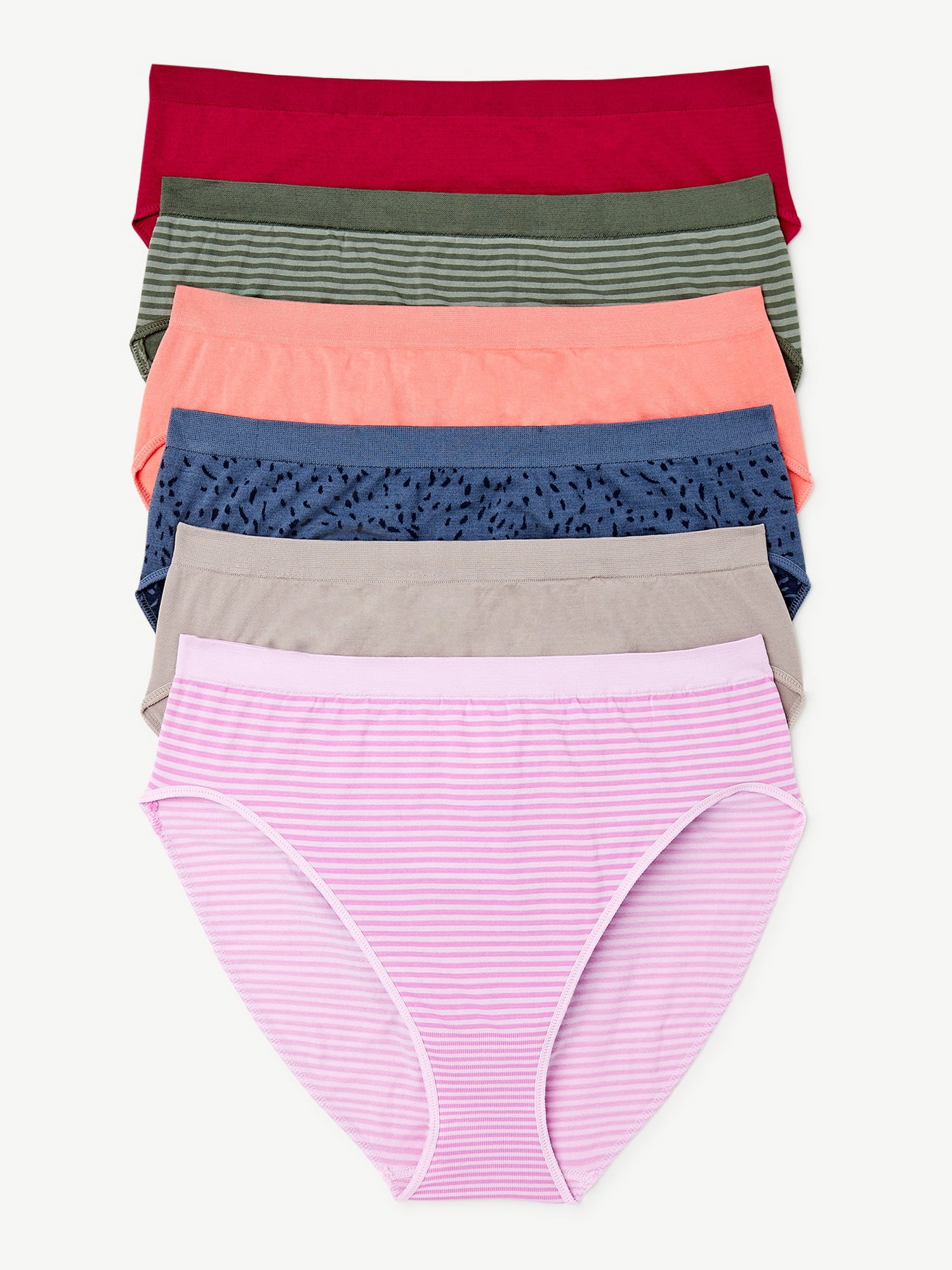 Joyspun Women's Seamless Hi Cut Panties, 6-Pack, Sizes XS to 3XL