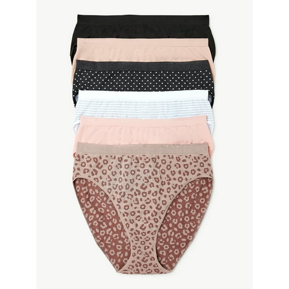 Joyspun Women's Seamless Hi Cut Panties, 6-Pack, Sizes XS to 3XL