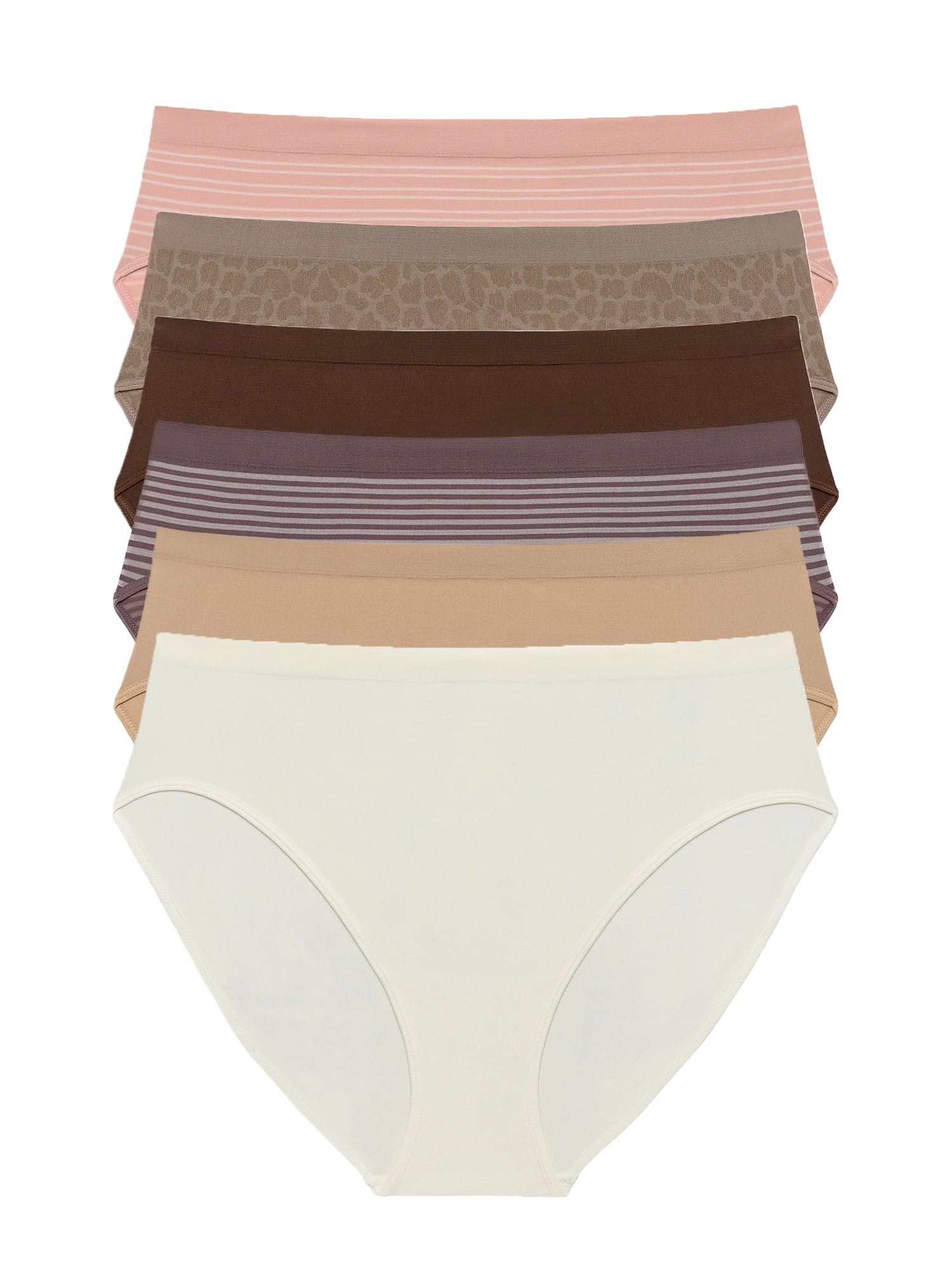 Joyspun Women's Seamless High Cut Panties, 6-Pack, Sizes XS-XXXL