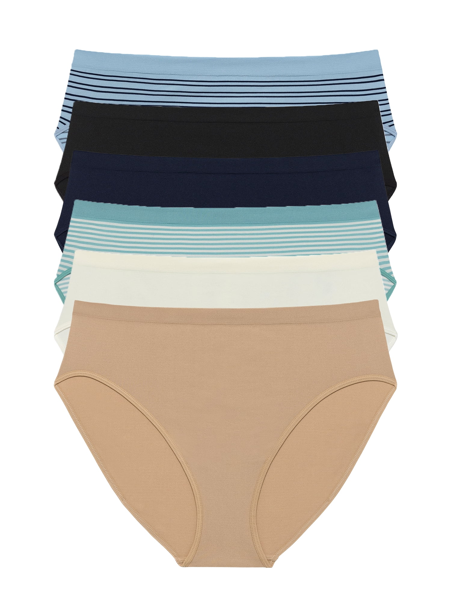 Joyspun Women's Seamless High Cut Panties, 6-Pack, Sizes XS-XXXL