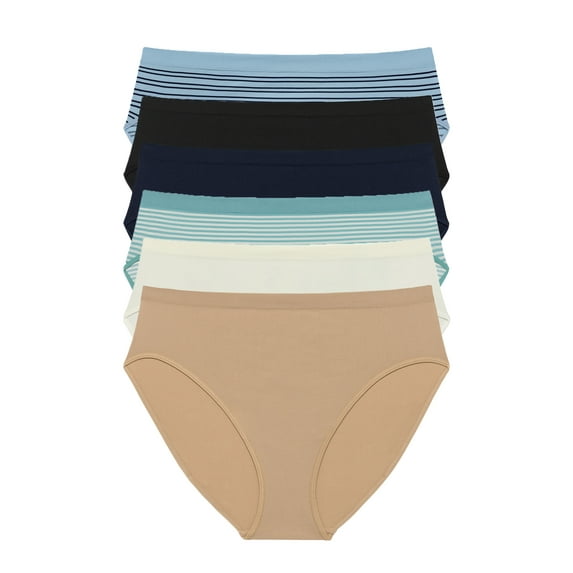 Joyspun Women's Seamless High Cut Panties, 6-Pack, Sizes XS-XXXL