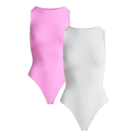 Joyspun Women's Seamless Slimming High Neck Bodysuit, 2-Pack, Sizes XS-XXXL