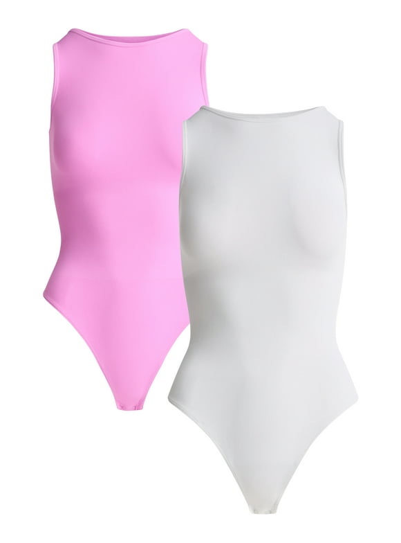 Women's Seamless Slimming High Neck Bodysuit, 2-Pack, Sizes XS-XXXL