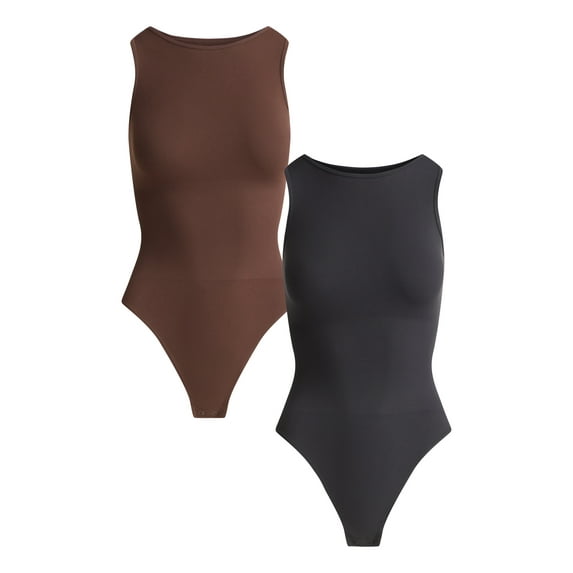 Joyspun Women's Seamless Slimming High Neck Bodysuit, 2-Pack, Sizes XS-XXXL