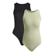 Joyspun Women's Seamless Slimming High Neck Bodysuit, 2-Pack, Sizes XS-XXXL