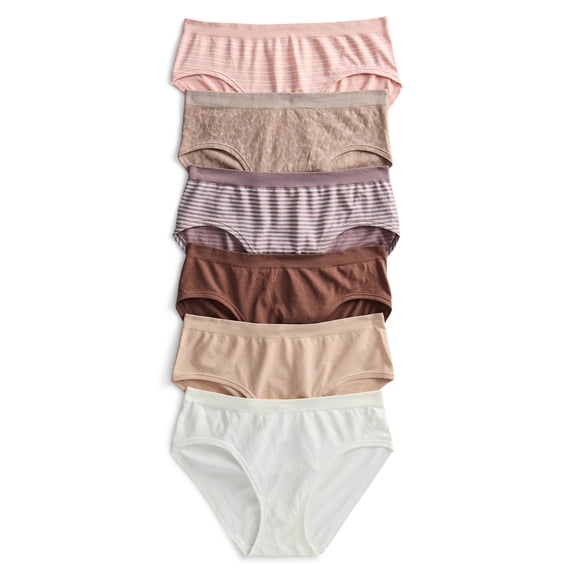 Joyspun Women's Seamless Hipster Panties, 6-Pack, Sizes XS-XXXL