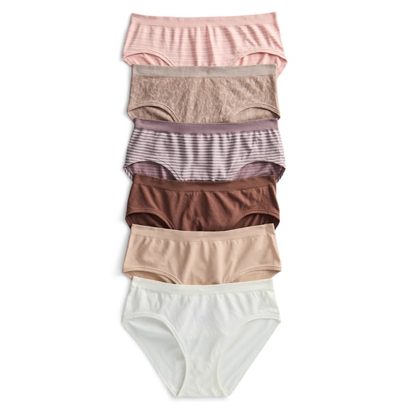 Joyspun Women's Seamless Hipster Panties, 6-Pack, Sizes XS-XXXL