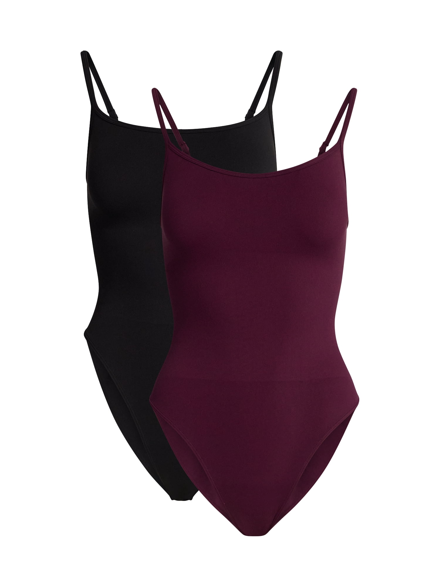 Joyspun Women's Seamless Shaping Ribbed Cami Bodysuit, 2-Pack, Sizes XS-XXXL