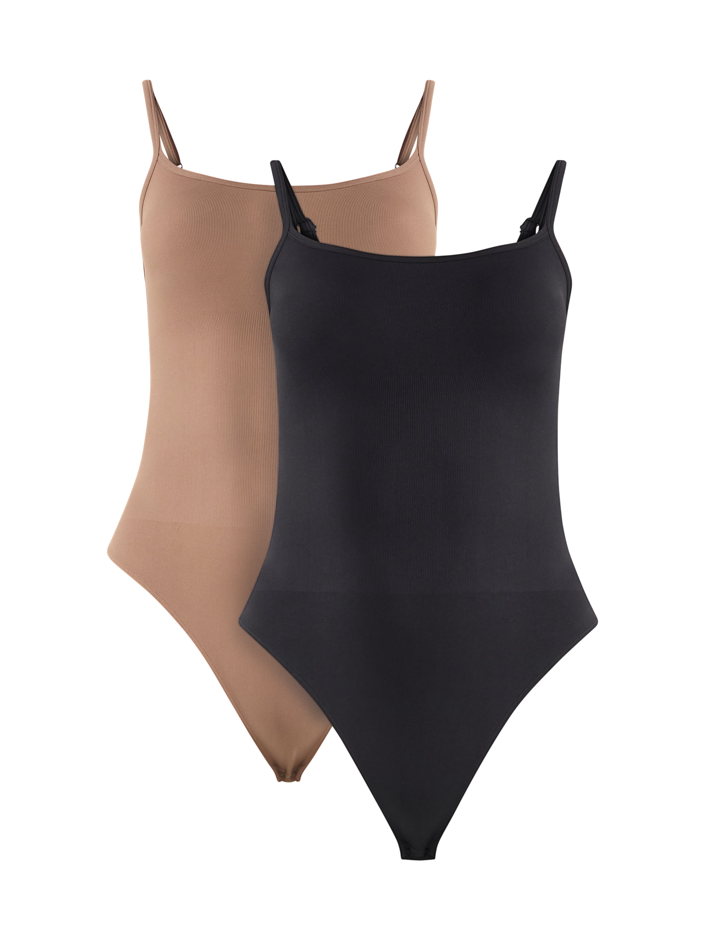 Joyspun Women's Seamless Shaping Ribbed Cami Bodysuit, 2-Pack, Sizes XS-XXXL