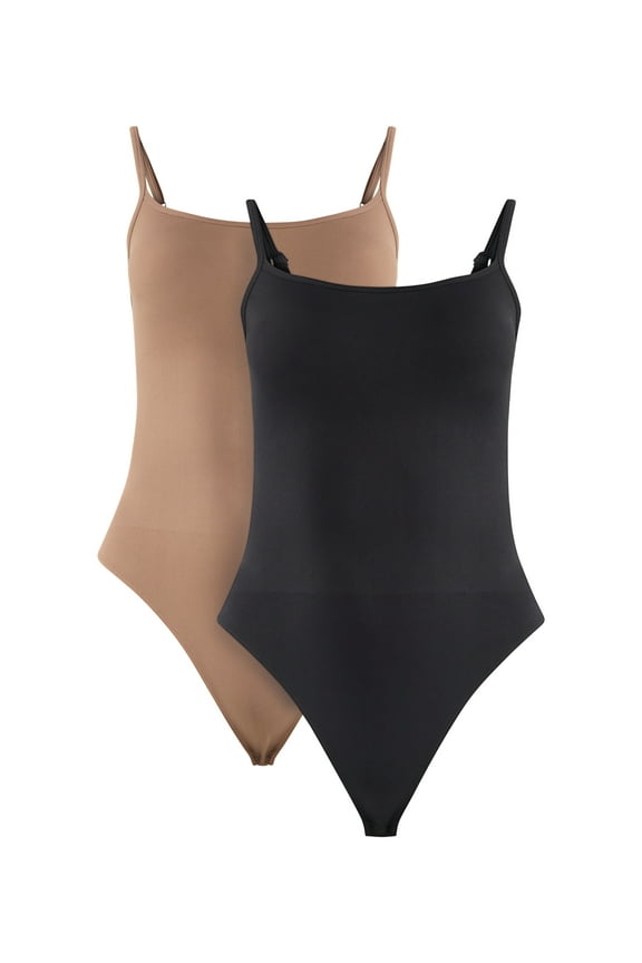 Women's Seamless Shaping Ribbed Cami Bodysuit, 2-Pack, Sizes XS-XXXL