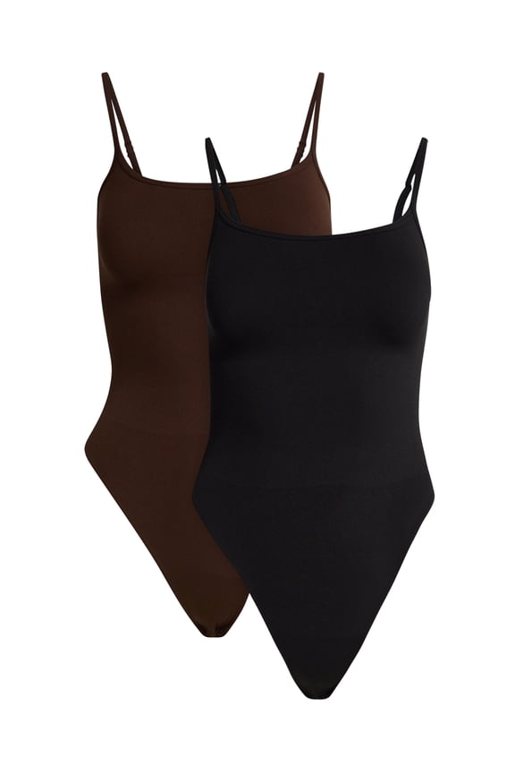 Women's Seamless Shaping Ribbed Cami Bodysuit, 2-Pack, Sizes XS-XXXL
