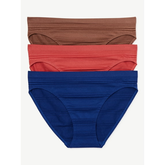 Joyspun Women's Seamless Sheer Stripe Hipster Panties, 3-Pack, Sizes S-3XL