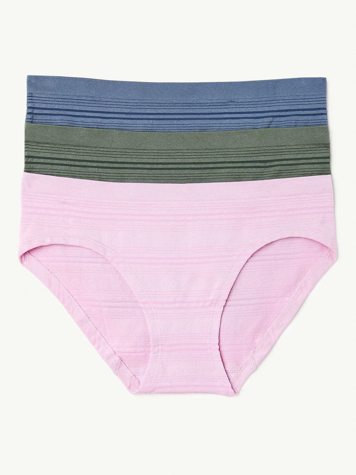 Joyspun Women's Seamless Sheer Stripe Hipster Panties, 3-Pack, Sizes S-3XL