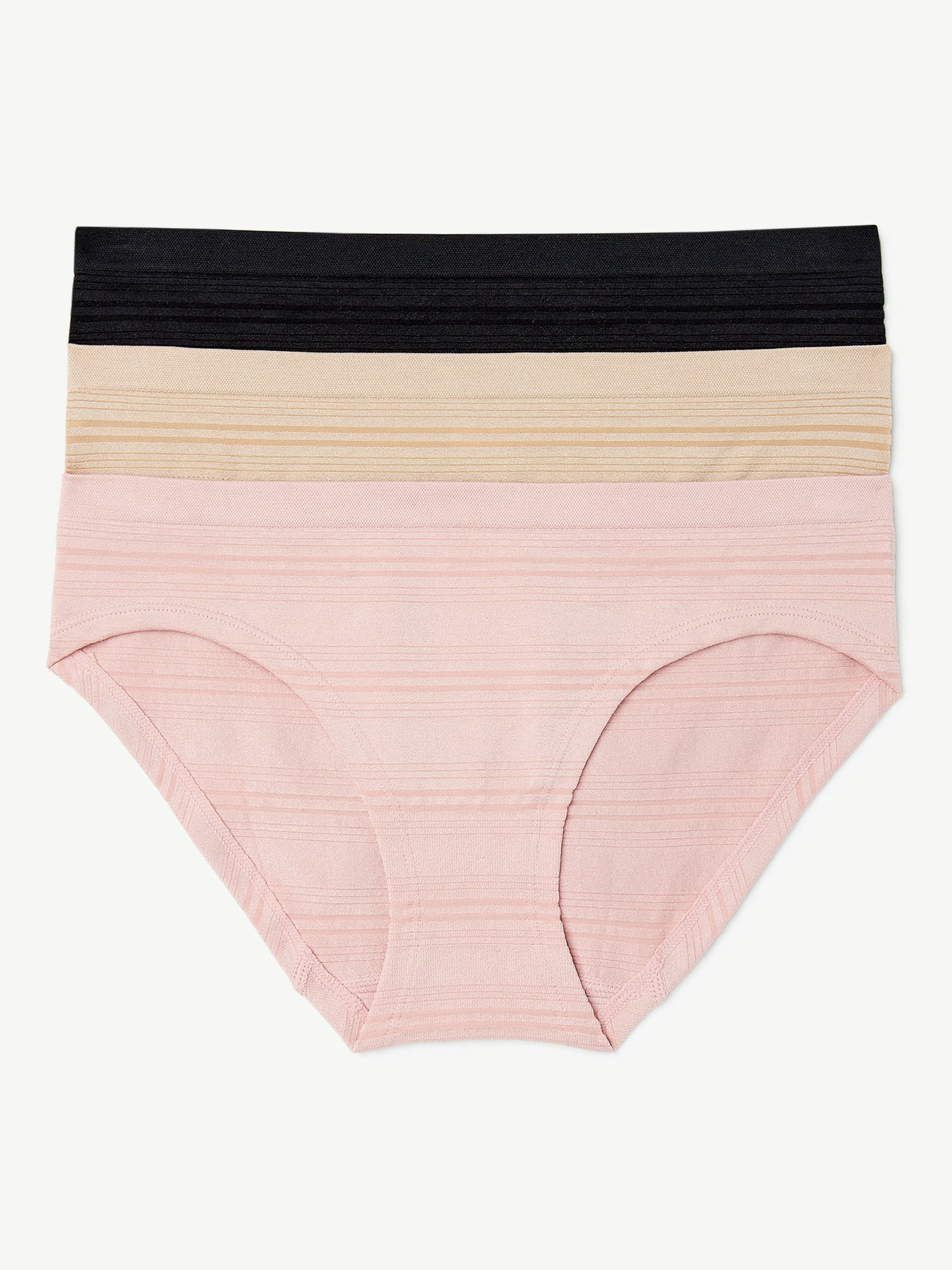 Joyspun Women's Seamless Sheer Stripe Hipster Panties, 3-Pack, Sizes S-3XL