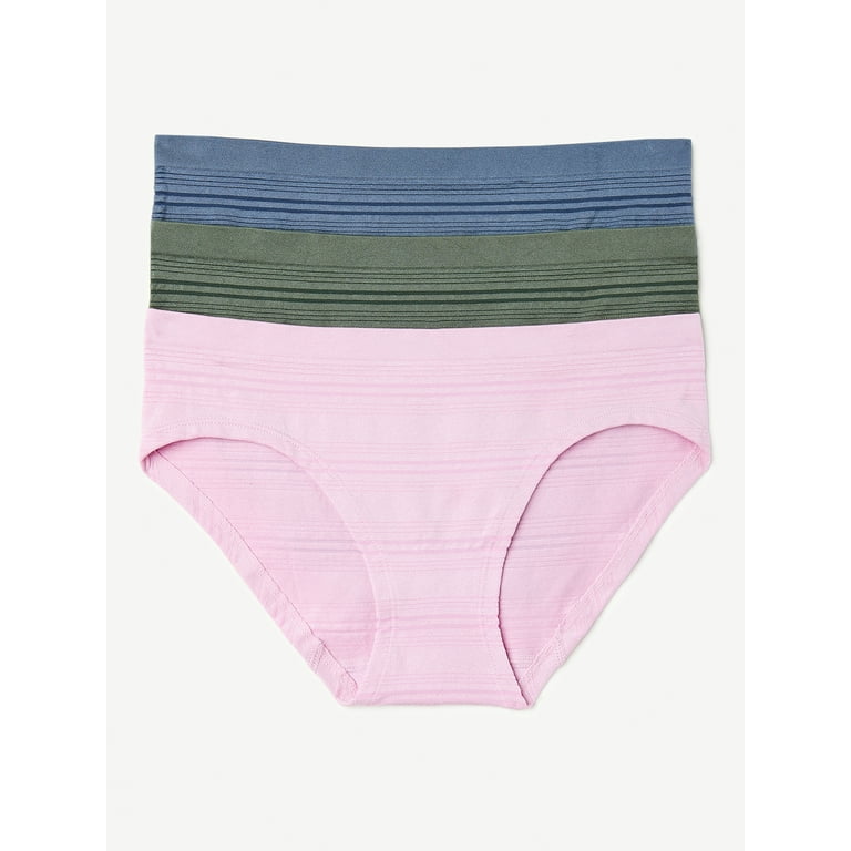 Joyspun Women's Sheer Stripe Seamless Bikini Panties, 3-Pack