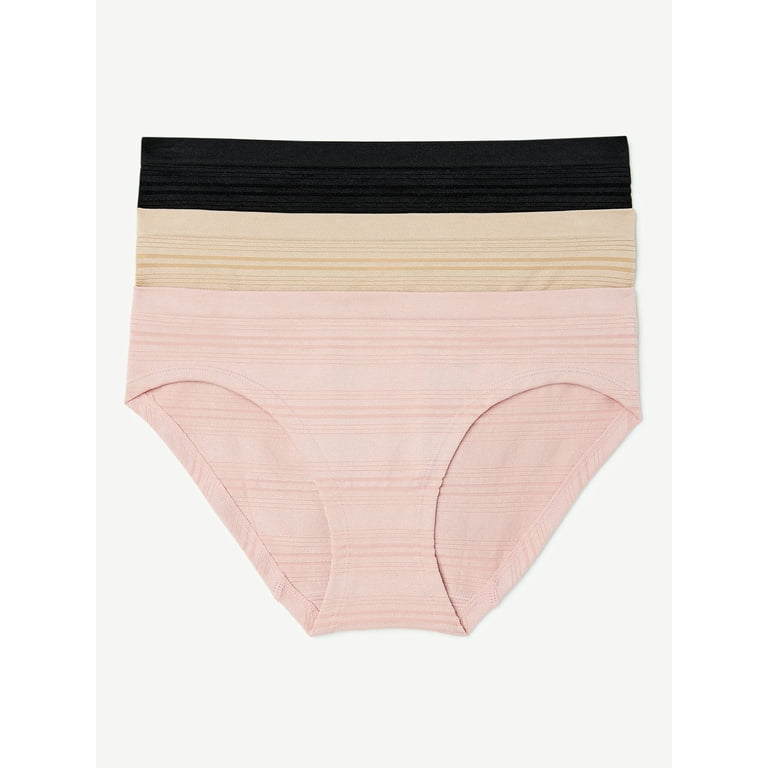 Joyspun Women's Seamless Sheer Stripe Hipster Panties, 3-Pack, Sizes S to  3XL 
