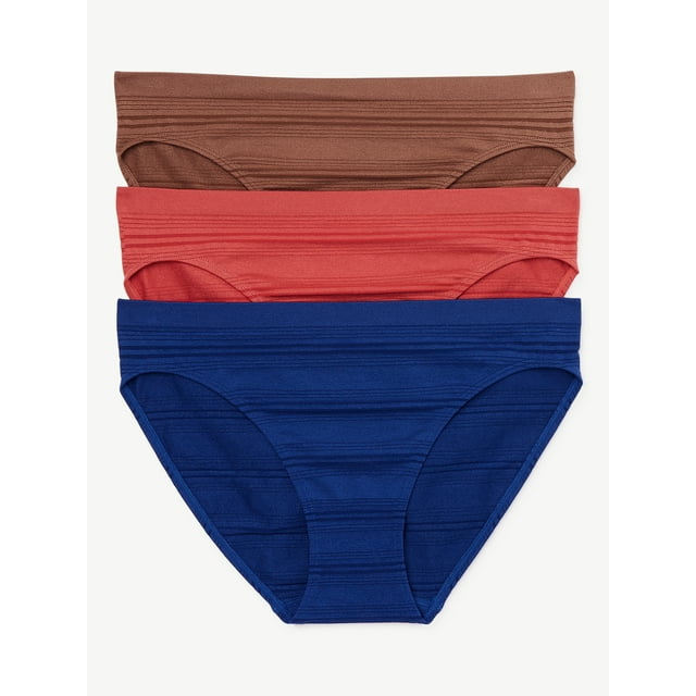 Joyspun Women's Seamless Sheer Stripe Hipster Panties, 3Pack, Sizes to
