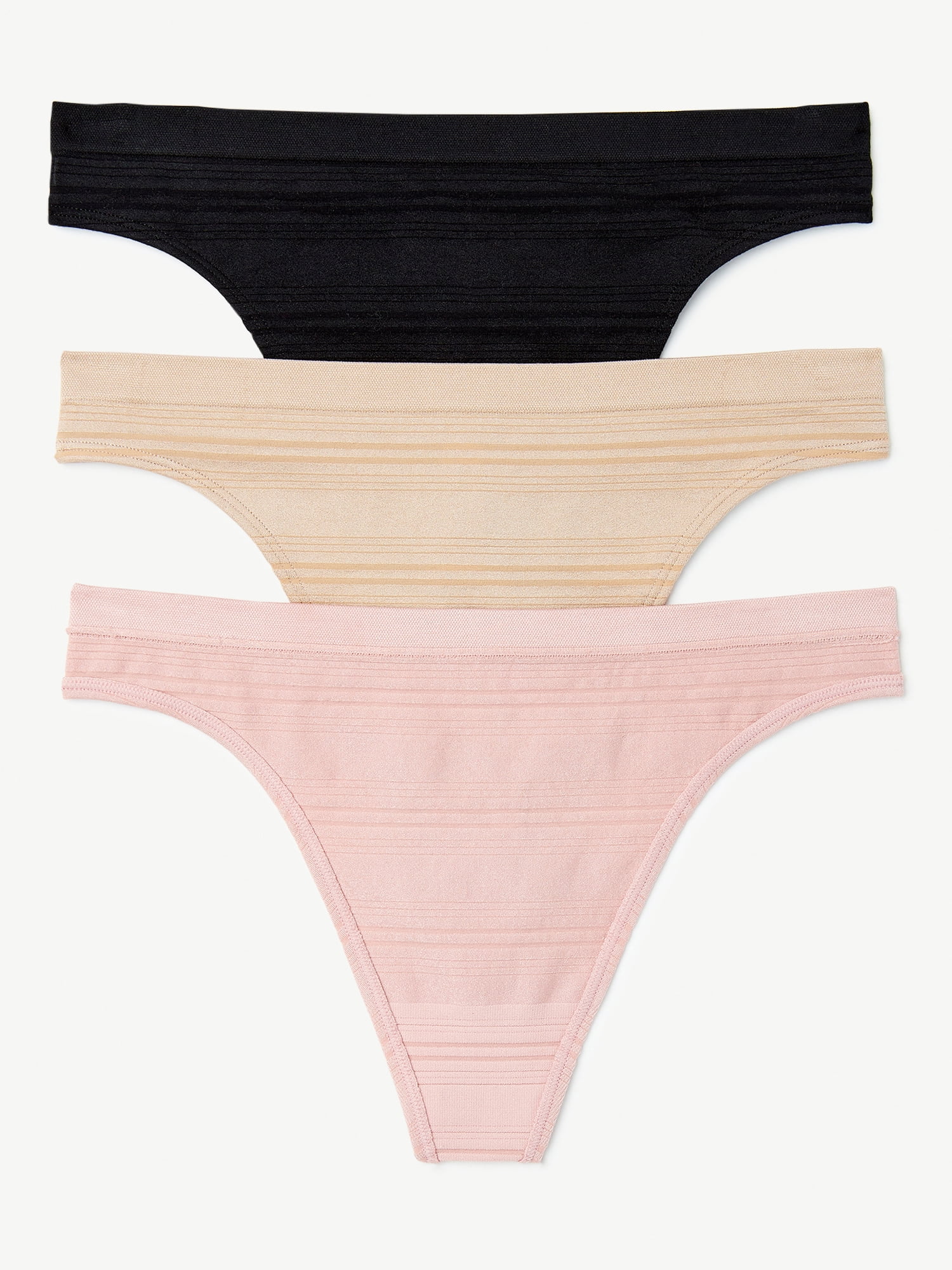 Joyspun Women's Seamless Sheer Stripe Thong Panties, 3-Pack