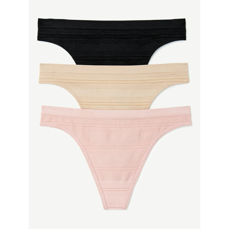 Joyspun Women's Seamless Sheer Stripe Thong Panties, 3-Pack, Sizes