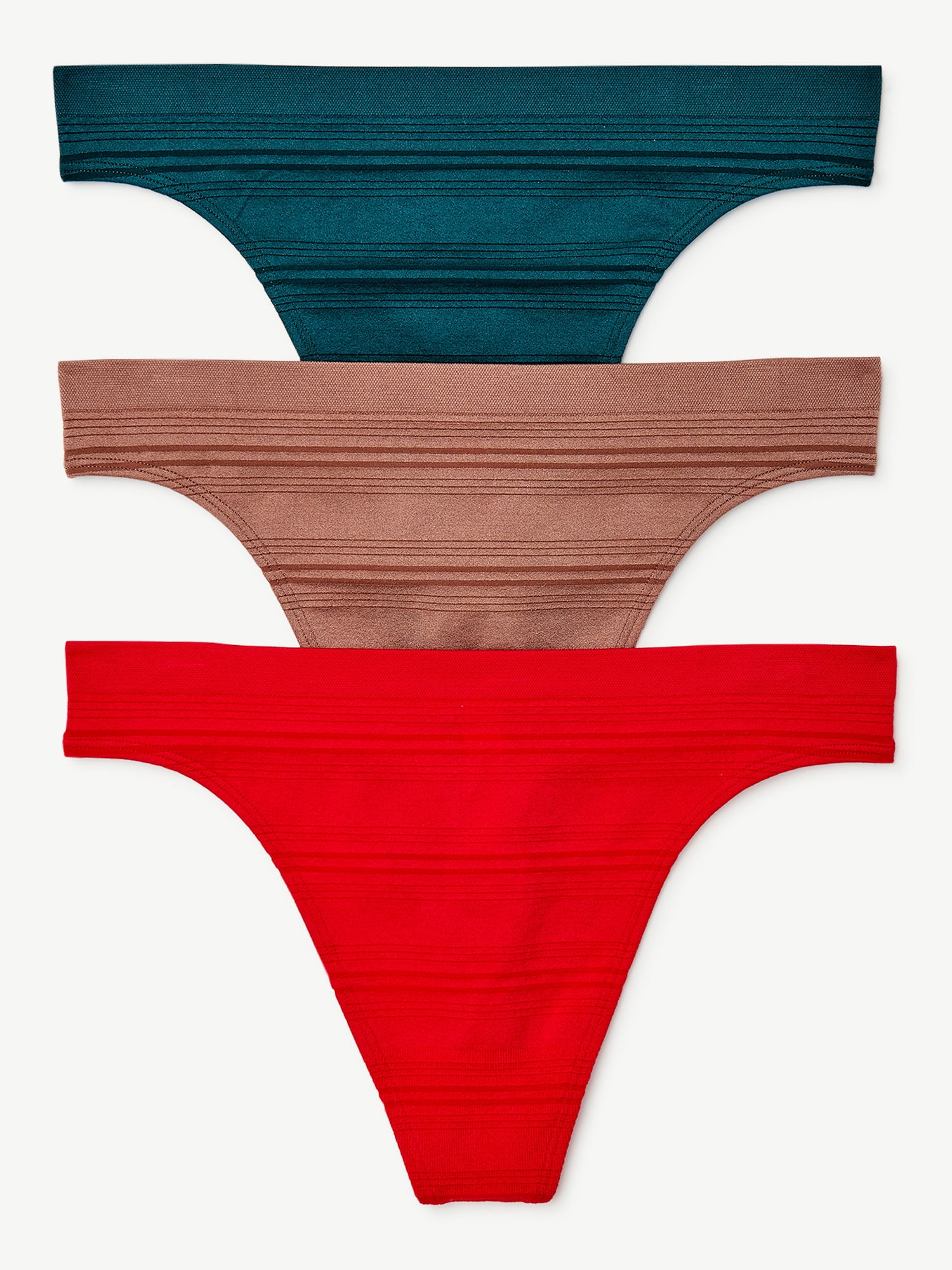 Joyspun Women's Seamless Sheer Stripe Thong Panties, 3-Pack, Sizes S to 3XL