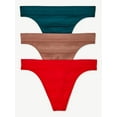 thumbnail image 1 of Joyspun Women's Seamless Sheer Stripe Thong Panties, 3-Pack, Sizes S to 3XL, 1 of 4