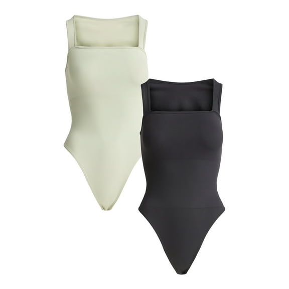 Joyspun Women's Slimming Seamless Sleeveless Bodysuit, 2-Pack, Sizes S-3X