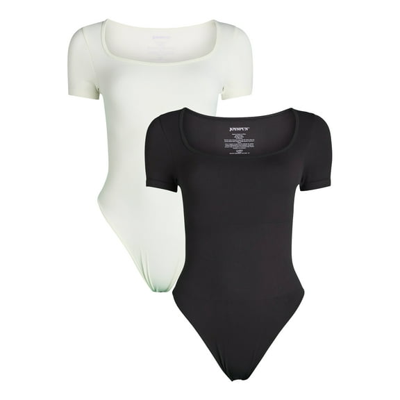 Joyspun Women's Seamless Slimming Bodysuit with Short Sleeves, 2- Pack, Sizes XS-XXXL