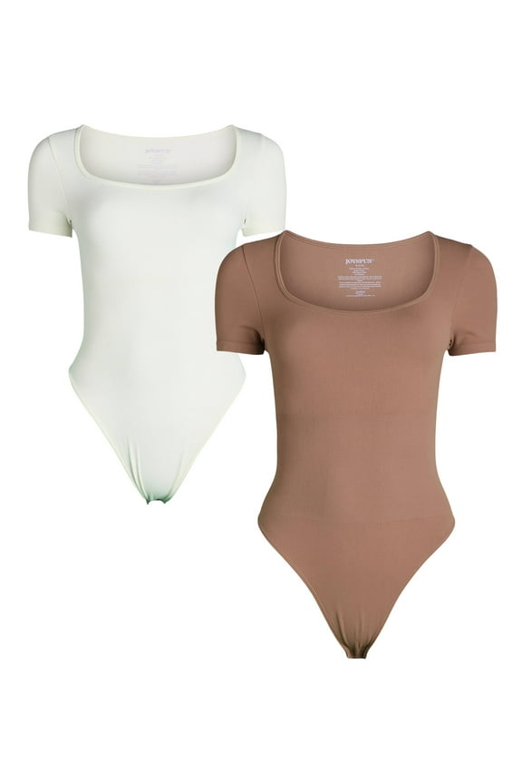 Women's Seamless Slimming Bodysuit with Short Sleeves, 2- Pack, Sizes XS-XXXL
