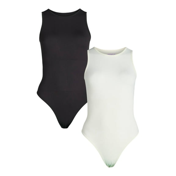 Joyspun Women's Seamless Slimming High Neck Bodysuit, 2-Pack, Sizes XS-XXXL