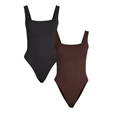Joyspun Women's Seamless Slimming Square Neck Tank Bodysuit, 2-Pack, Sizes S-3XL