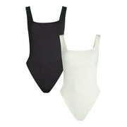 Joyspun Women's Seamless Slimming Square Neck Tank Bodysuit, 2-Pack, Sizes S-XXXL
