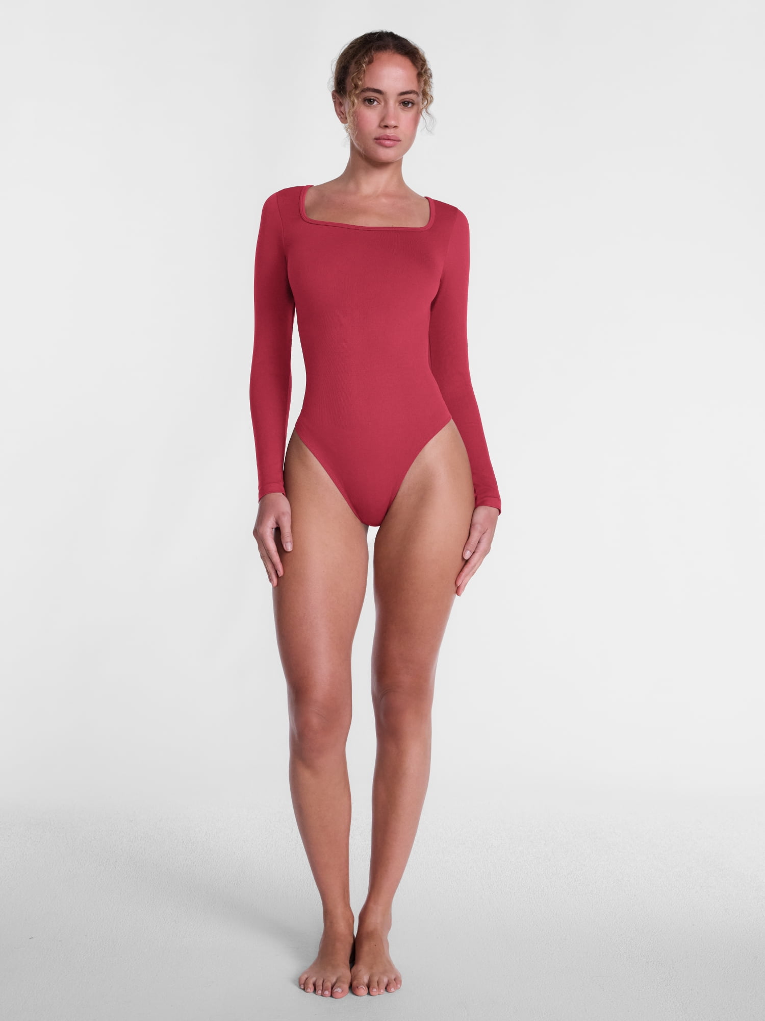 Joyspun Women's Seamless Square Neck Bodysuit with Long Sleeves, Sizes S-XXXL