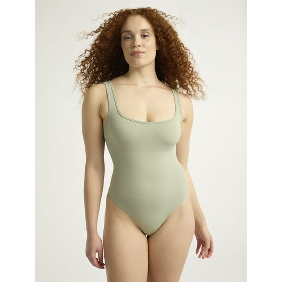 Joyspun Women's Seamless Slimming Square Neck Tank Bodysuit, 2-Pack, Sizes S-3XL