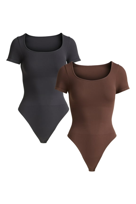Women's Seamless Slimming Bodysuit with Short Sleeves, 2- Pack, Sizes XS-XXXL