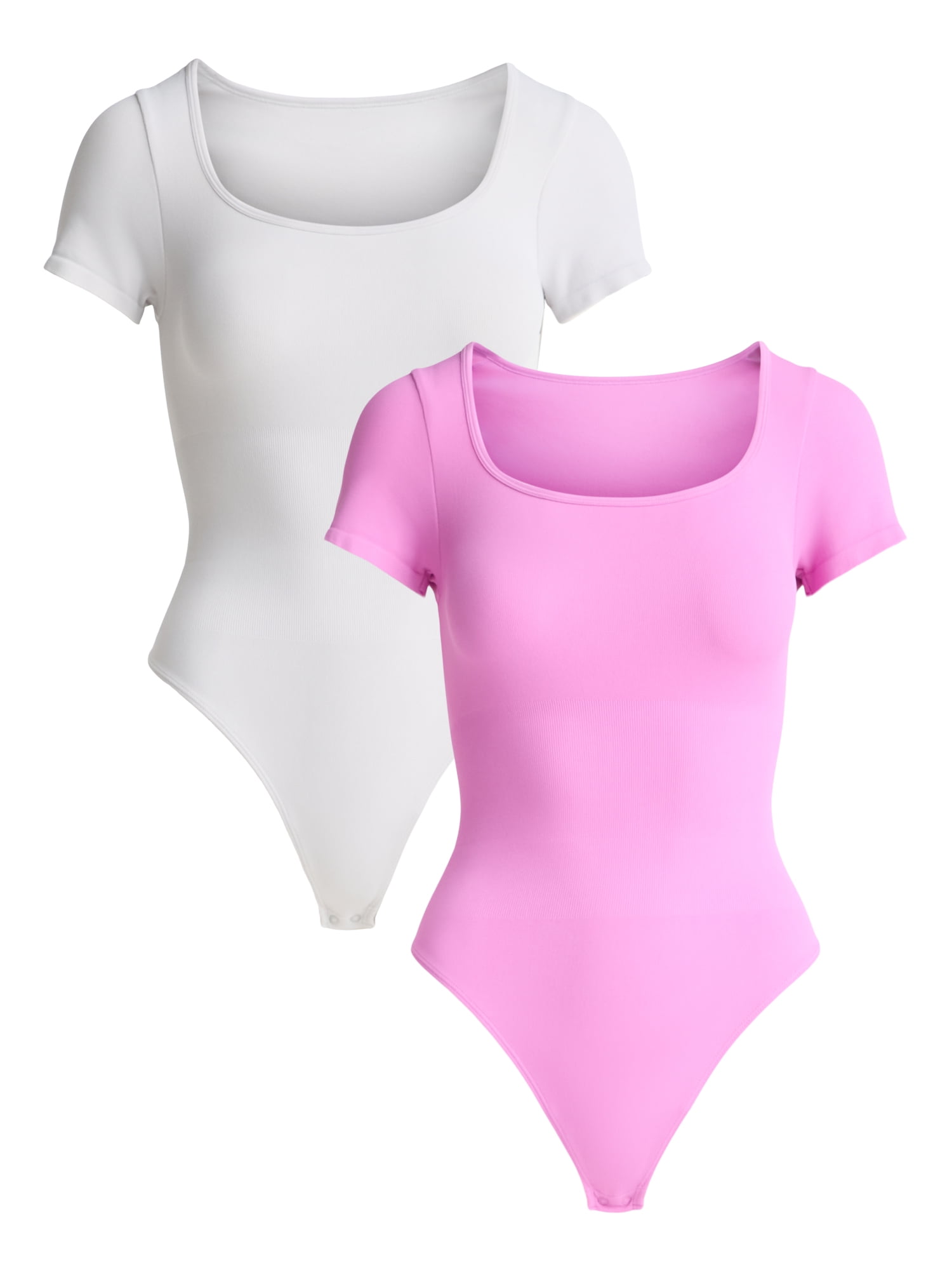 Joyspun Women's Seamless T-Shirt Bodysuit, 2-Pack, Sizes S