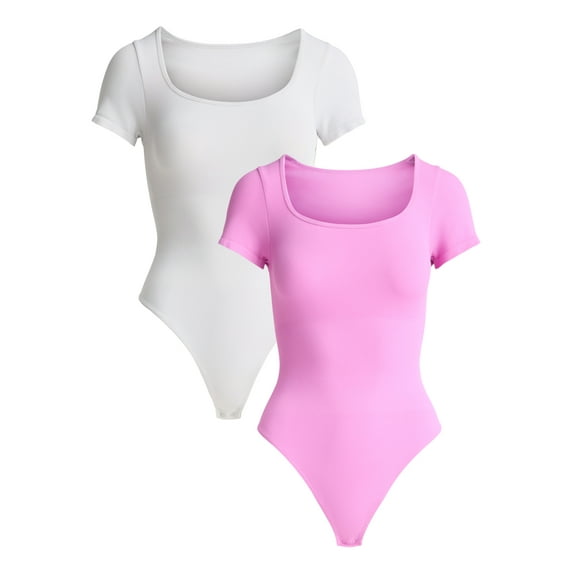 Joyspun Women's Seamless Slimming Bodysuit with Short Sleeves, 2- Pack, Sizes XS-XXXL