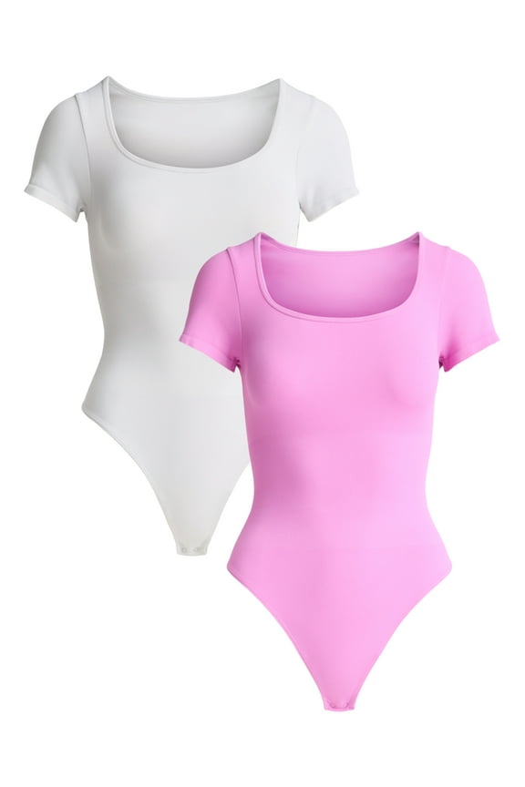 Women's Seamless Slimming Bodysuit with Short Sleeves, 2- Pack, Sizes XS-XXXL