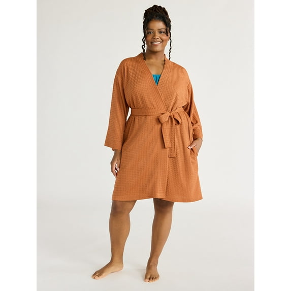 Joyspun Women's Shawl Collar Knit Robe, Size S to 3X