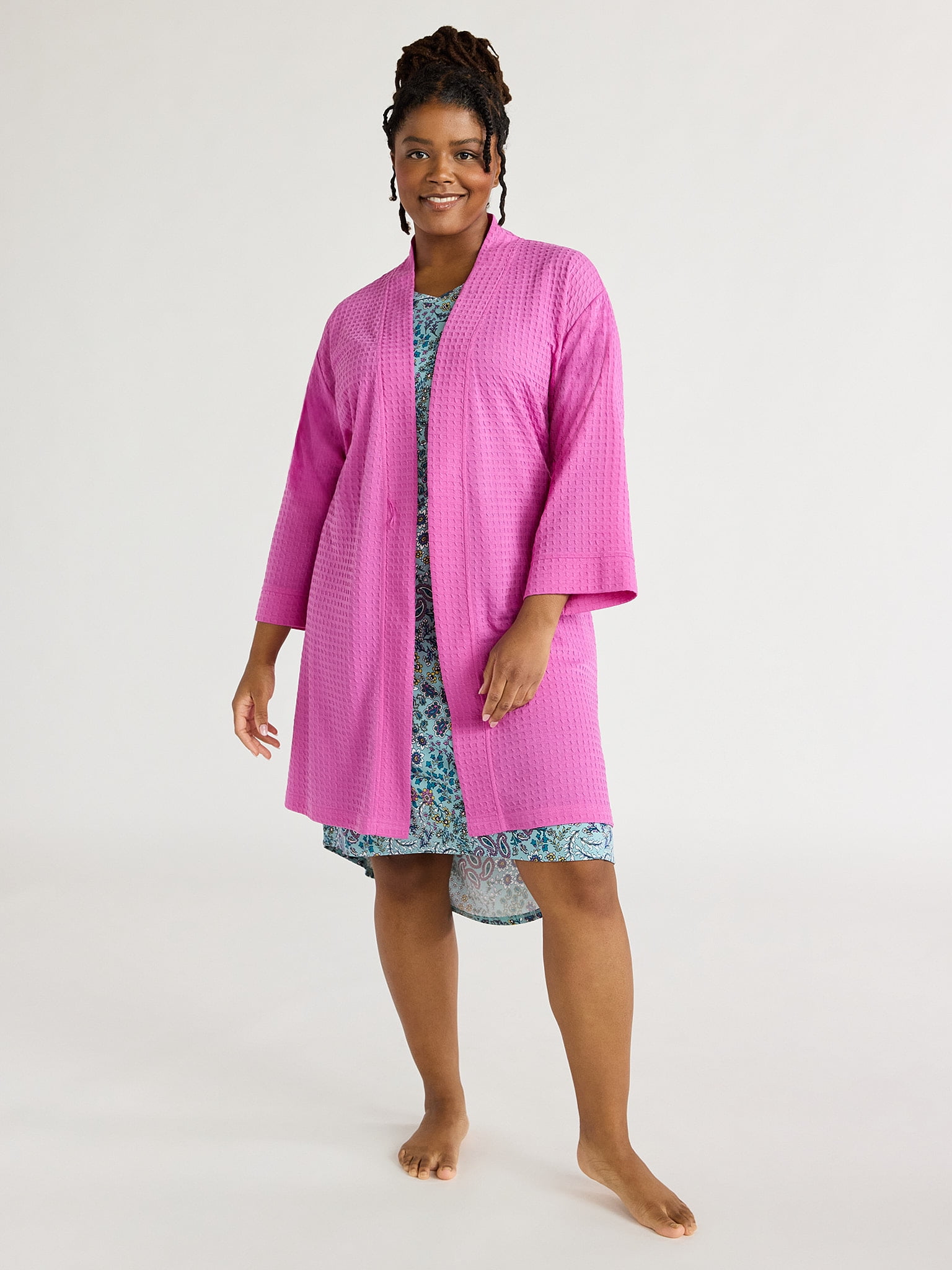 Joyspun Women's Shawl Collar Knit Robe, Size S to 3X