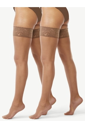 Sheer Lace Top Thigh High Stockings for Women, Regular & Plus Sizes, 2-Pack