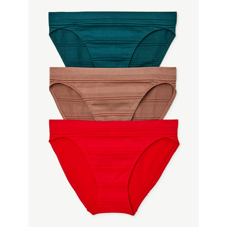 Joyspun Women's Sheer Stripe Seamless Bikini Panties, 3-Pack, Sizes S to  3XL 