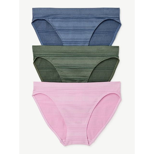Joyspun Women's Sheer Stripe Seamless Bikini Panties, 3Pack, Sizes S