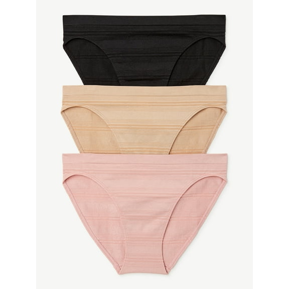 Joyspun Women's Sheer Stripe Seamless Bikini Panties, 3-Pack, Sizes S to 3XL