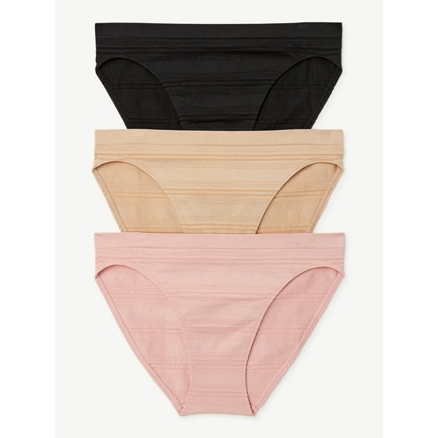 Joyspun Women's Sheer Stripe Seamless Bikini Panties, 3Pack, Sizes S