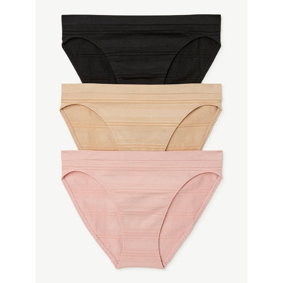 Joyspun Women's Sheer Stripe Seamless Bikini Panties, 3-Pack, Sizes S to 3XL