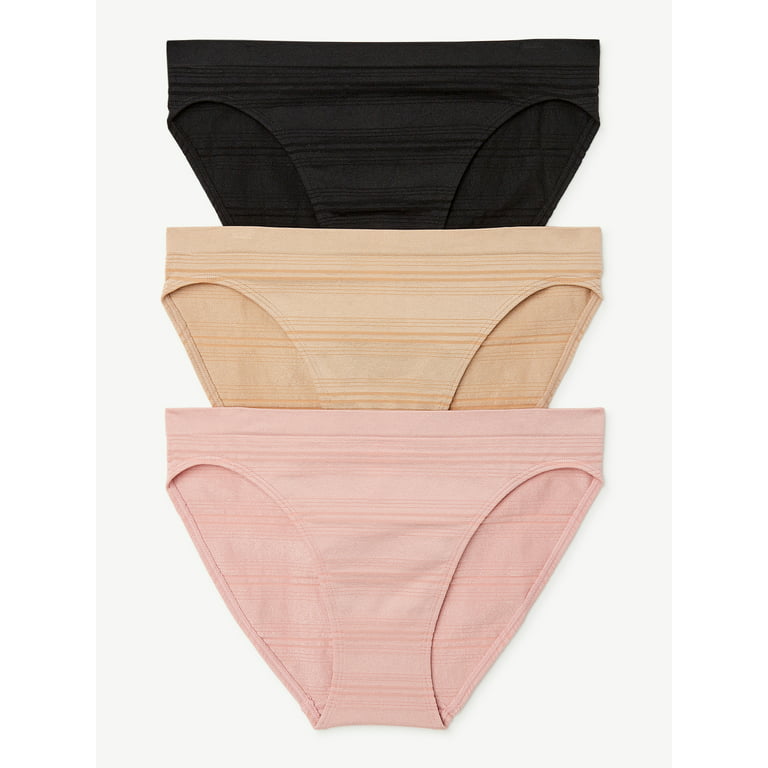 Joyspun Women's Sheer Stripe Seamless Bikini Panties, 3-Pack, Sizes S to 3XL