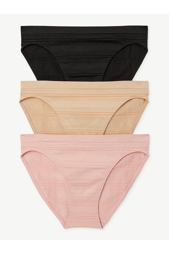 Women's Sheer Stripe Seamless Bikini Panties, 3-Pack, Sizes S to 3XL