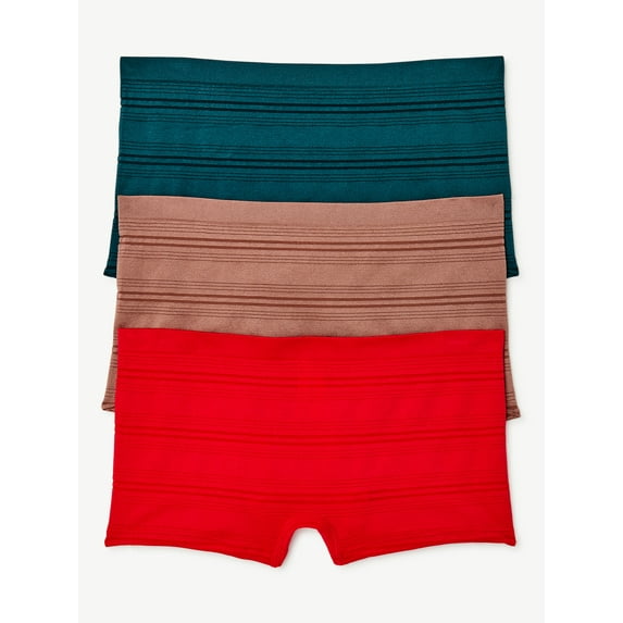 Joyspun Women's Sheer Stripe Seamless Boyshort Panties, 3-Pack, Sizes S to 3XL