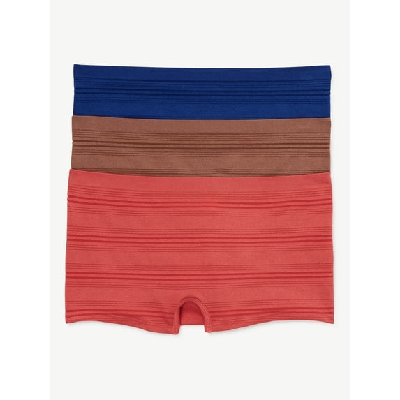 Joyspun Women's Sheer Stripe Seamless Boyshort Panties, 3-Pack, Sizes to 3XL